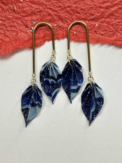 Double Leaves Origami Earrings | Gold – Pattern 3, blue
