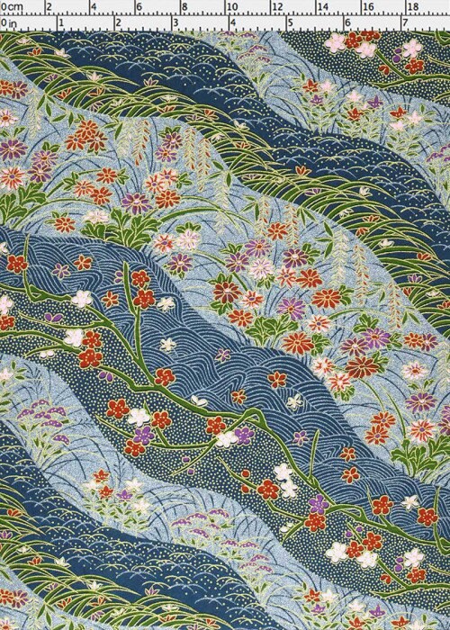 Floral patterned fabric with a blue background