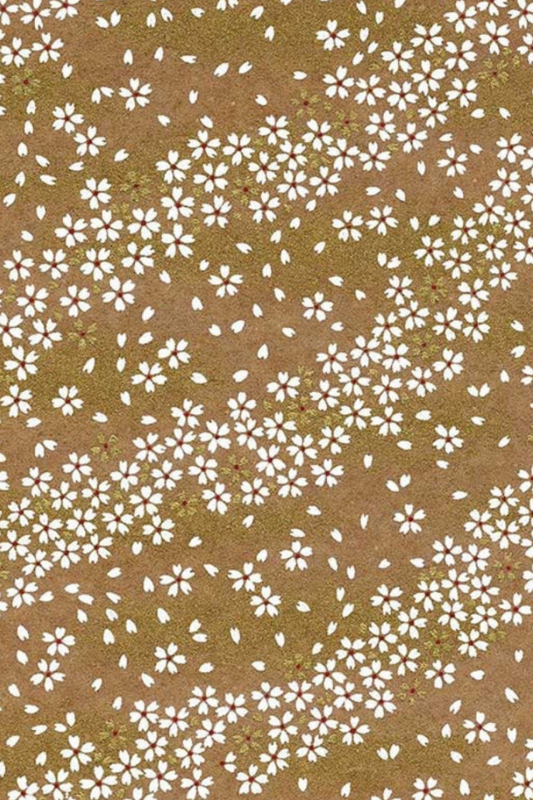 Brown chiyogami paper with white floral pattern