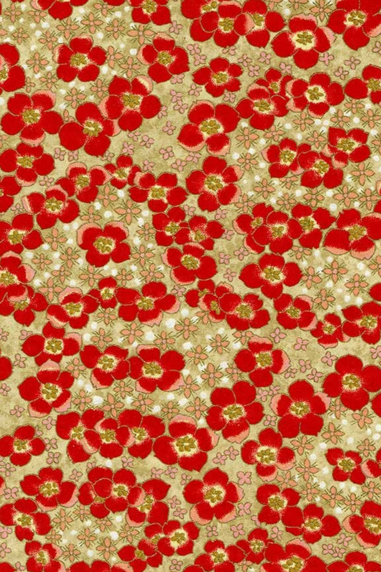 Pattern of red flowers on a beige background