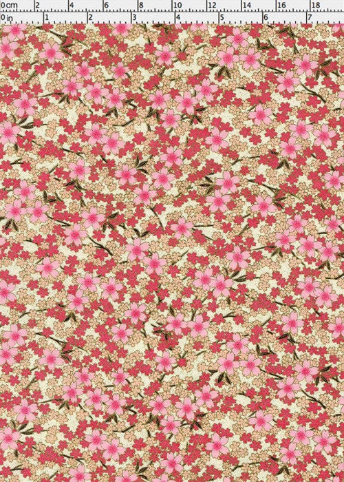 Floral chiyogami paper pattern with pink flowers on a beige background
