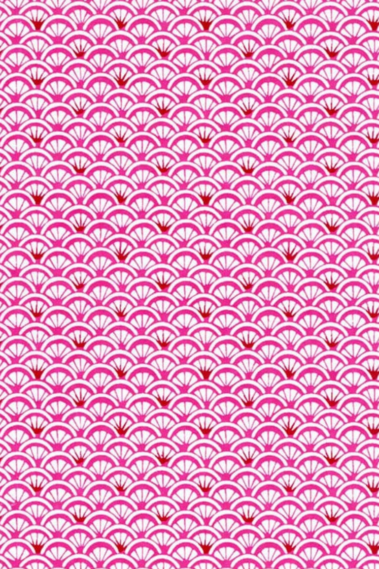 Pink and white patterned chiyogami paper with fan design
