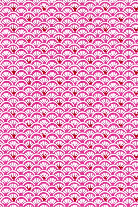 Pink and white patterned chiyogami paper with fan design