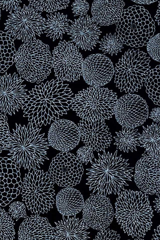 Pattern of white floral shapes on a black background