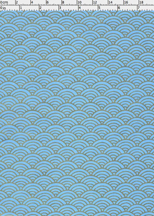 Chiyogami paper with blue wave pattern on a white background