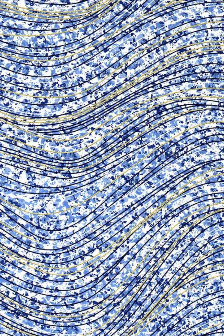 Chiyogami paper textured blue and gold pattern