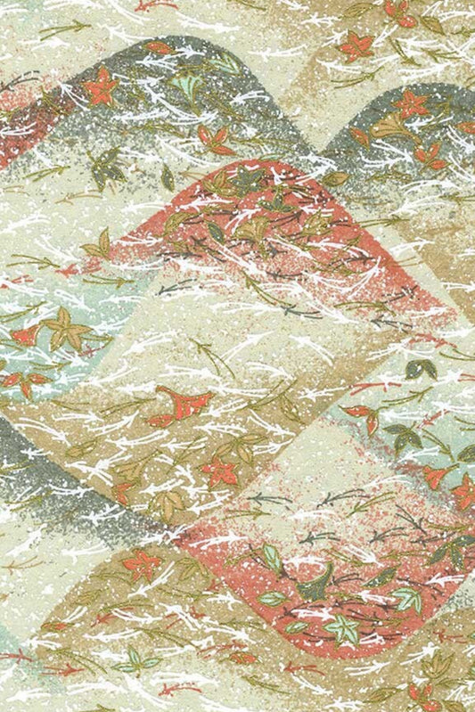 Chiyogami paper decorative pattern with geometric shapes and floral elements on a textured background