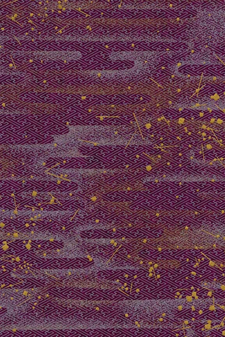 Textured purple chiyogami paper with gold thread pattern