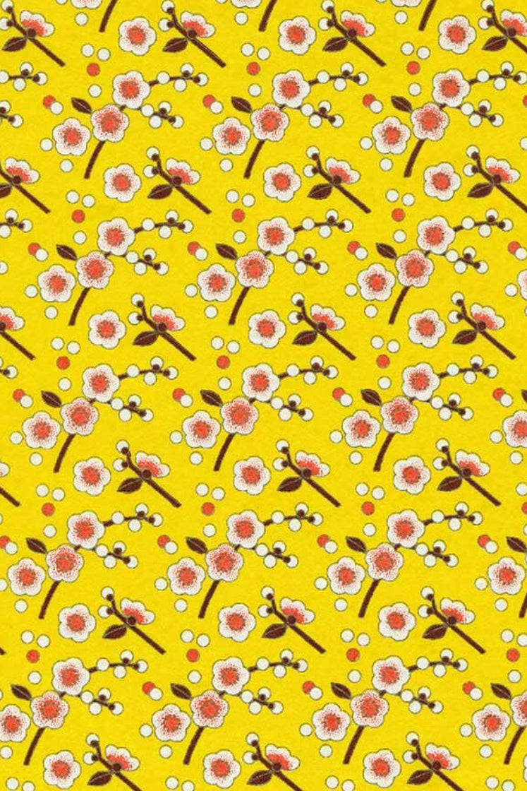 Chiyogami paper with Pattern of flowers on a yellow background