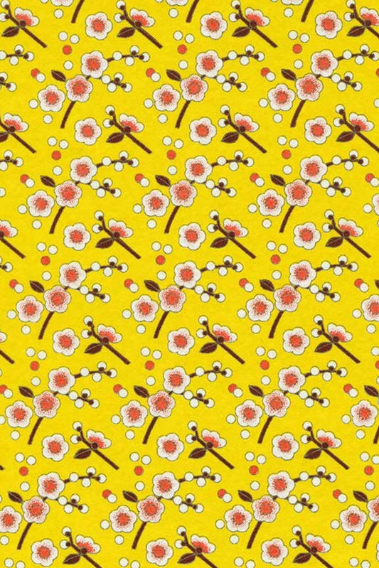 Chiyogami paper with Pattern of flowers on a yellow background