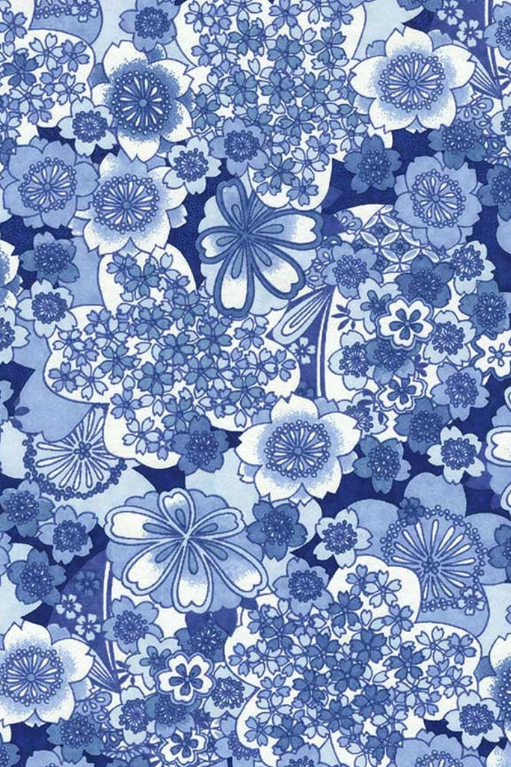 Chiyogami paper Pattern of blue flowers on a blue background