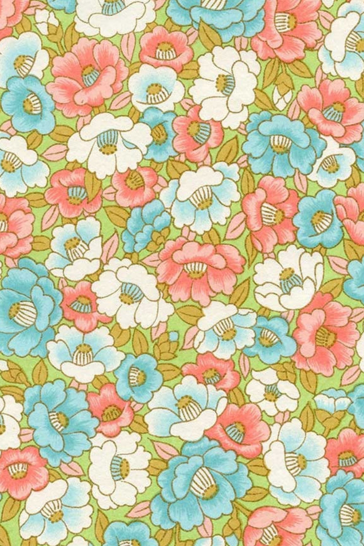Chiyogami paper with Pattern of colorful flowers on a floral background