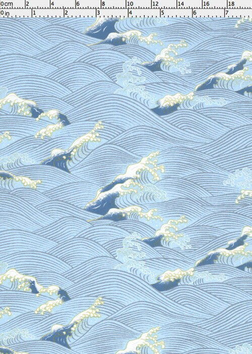 chiyogami paper with wave pattern and ruler for scale
