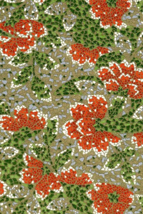 Chiyogami paper pattern of red and green flowers on a textured background