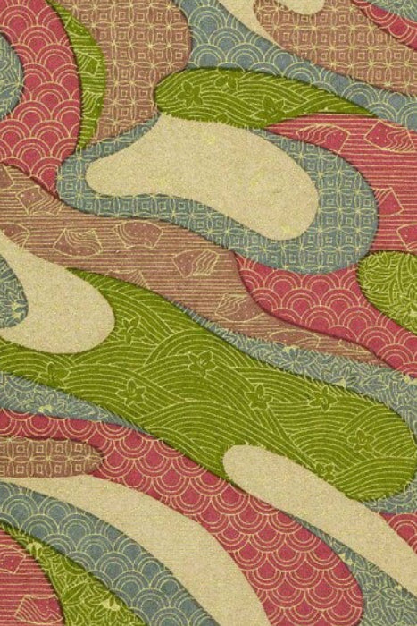 Colorful patterned chiyogami paper with abstract shapes and colors