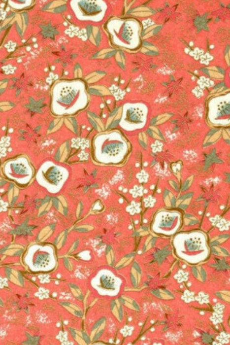Floral pattern with white flowers on a red background