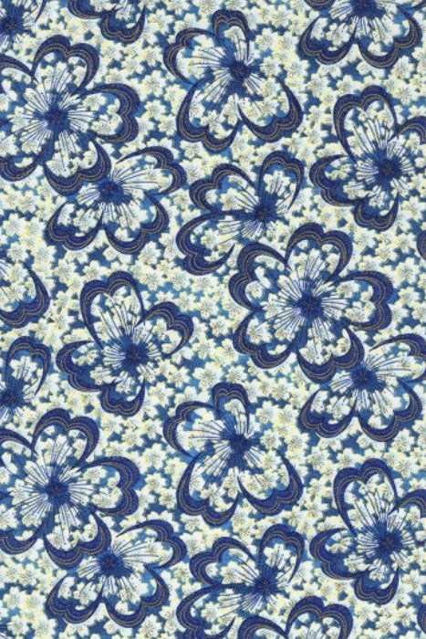 Chiyogami paper with Pattern of blue flowers on a light blue background