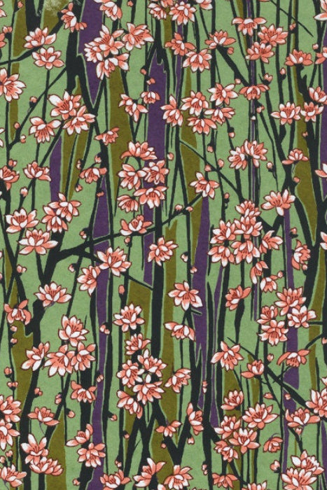 Floral pattern with pink flowers on a green background
