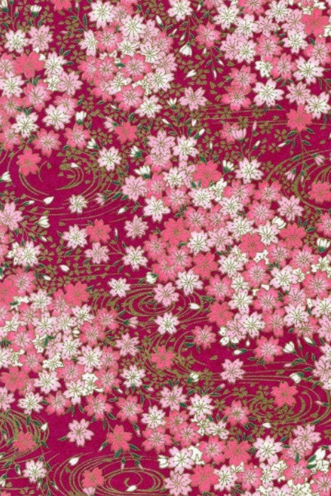 Chiyogami paper with Floral pattern with pink and white flowers on a red background
