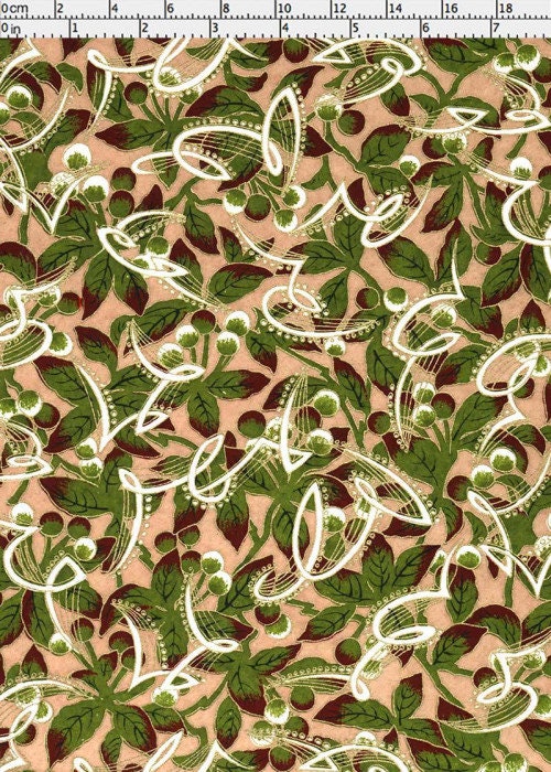  chiyogami paper with green and brown leaf pattern on a beige background