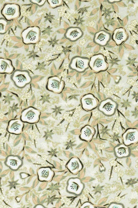 Chiyogami paper with floral pattern with white flowers on a beige background