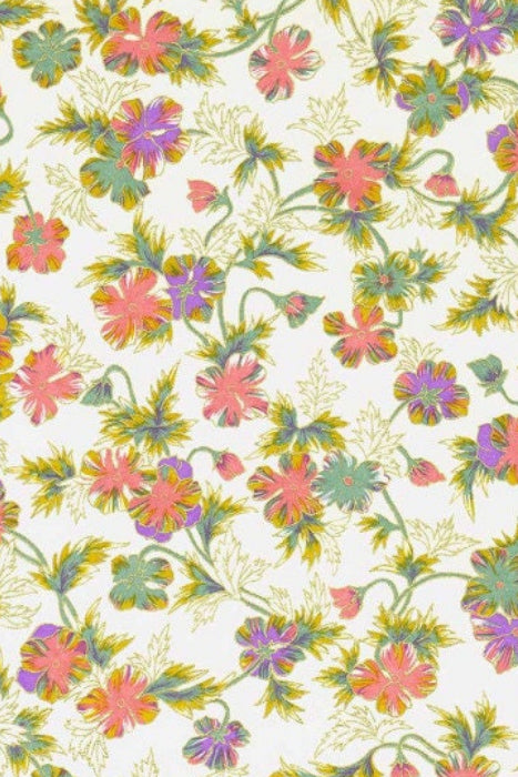 Chiyogami paper with Colorful floral pattern on a white background