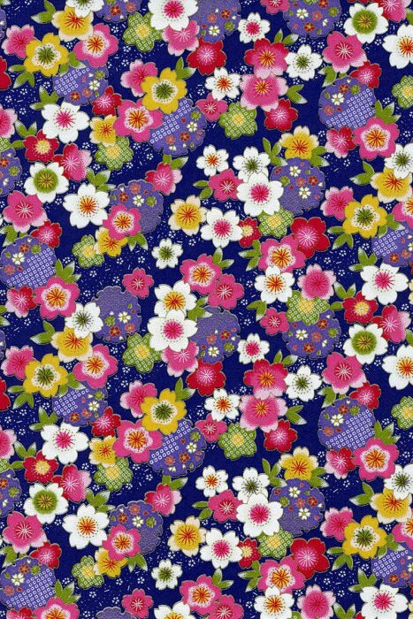 Chiyogami paper with Colorful floral pattern on a blue background