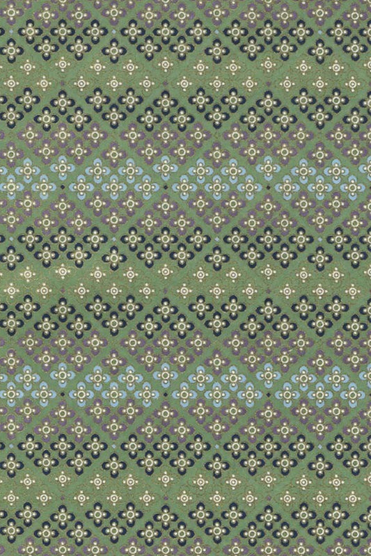 Patterned fabric with geometric design on a green background