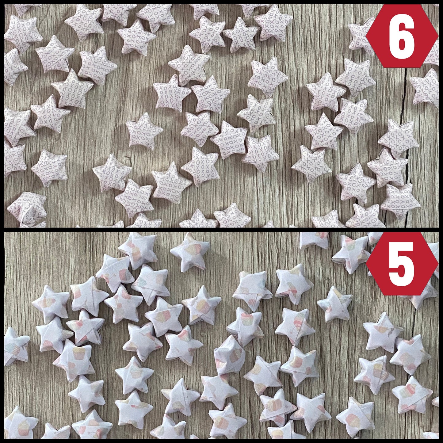 100 gefaltete Glückststerne, Papiersterne, Origamisterne, Dekosterne, handgemacht Farblich sortiert