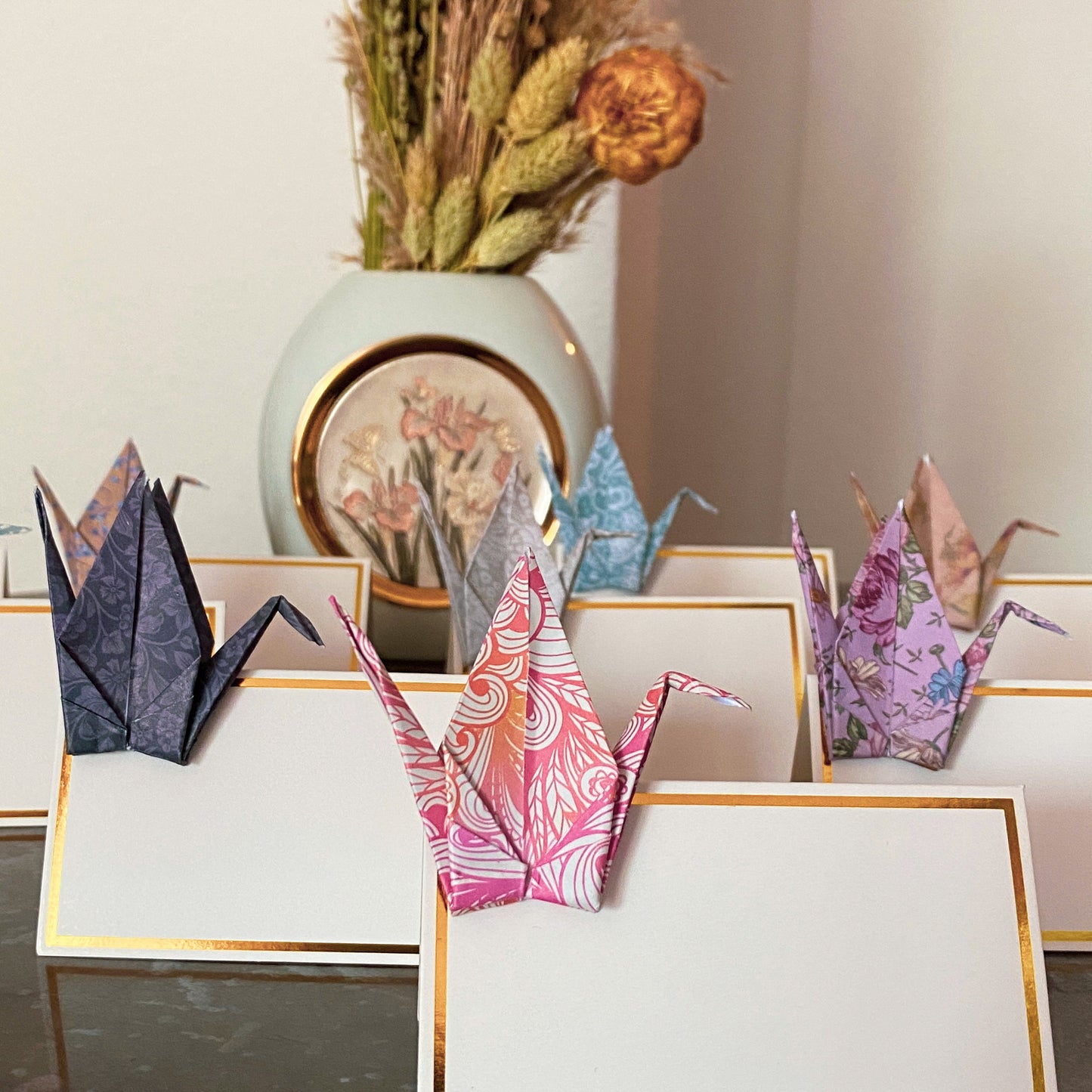 Origami place cards set of 10 | Japanese Flower Pattern Crane Table Decoration Handmade | Place card wedding card christening birthday party