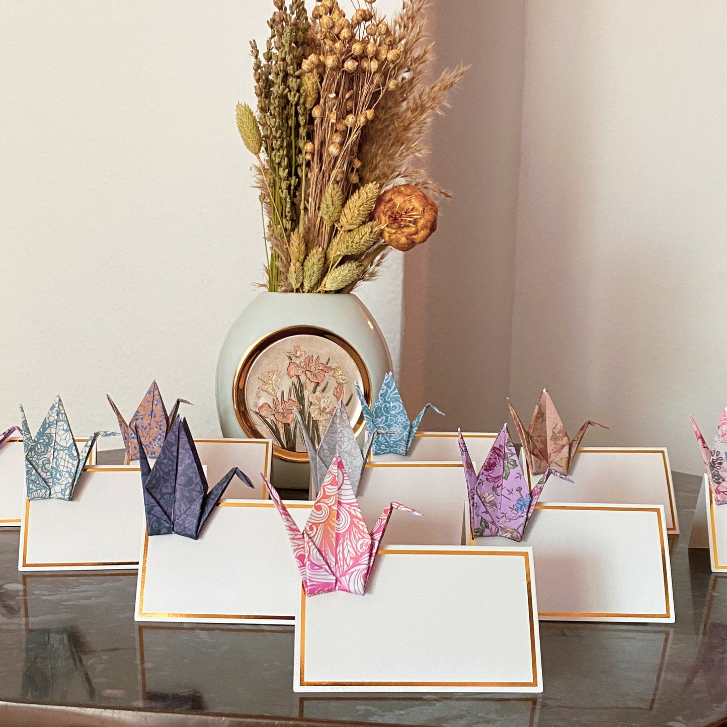 Origami place cards set of 10 | Japanese Flower Pattern Crane Table Decoration Handmade | Place card wedding card christening birthday party