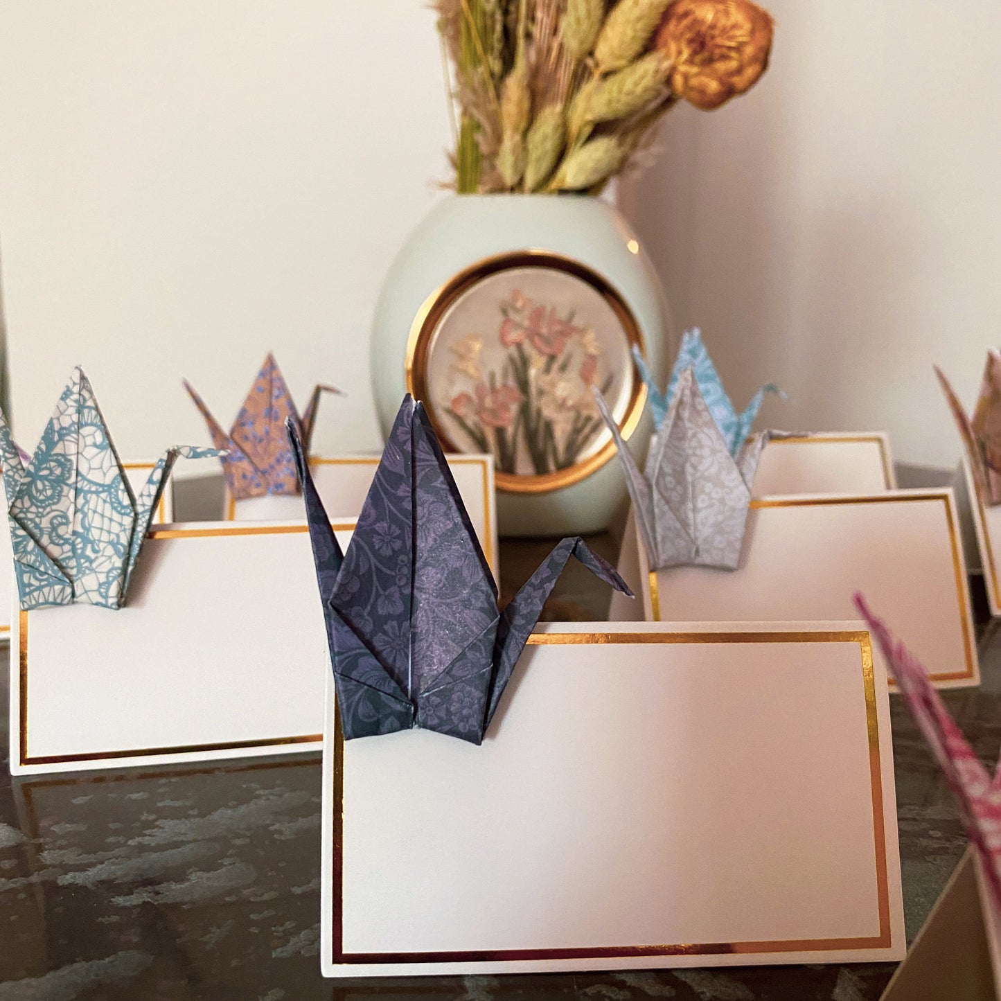 Origami place cards set of 10 | Japanese Flower Pattern Crane Table Decoration Handmade | Place card wedding card christening birthday party