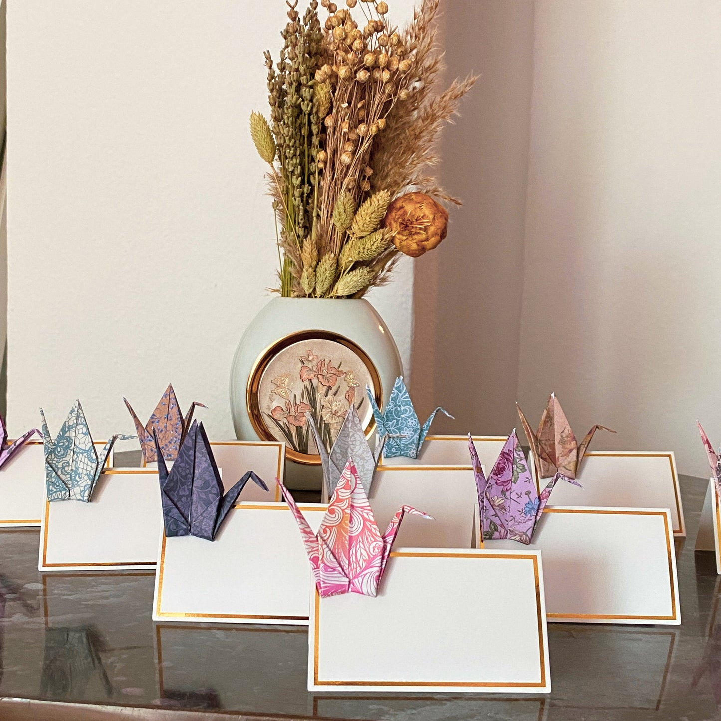 Origami place cards set of 10 | Japanese Flower Pattern Crane Table Decoration Handmade | Place card wedding card christening birthday party