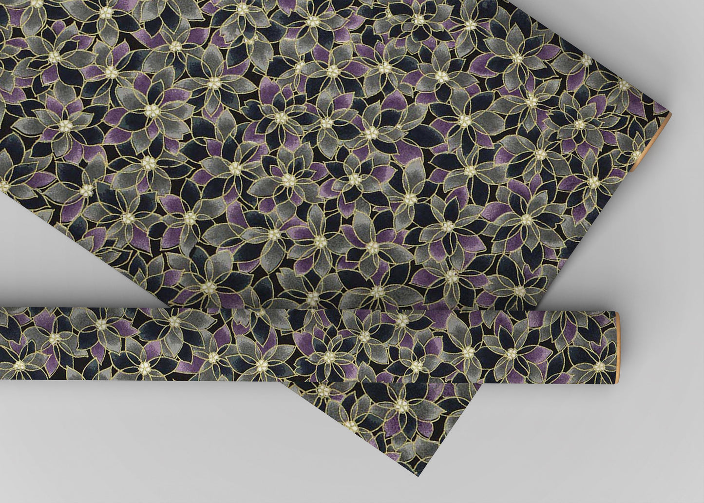 Floral patterned fabric on a gray background