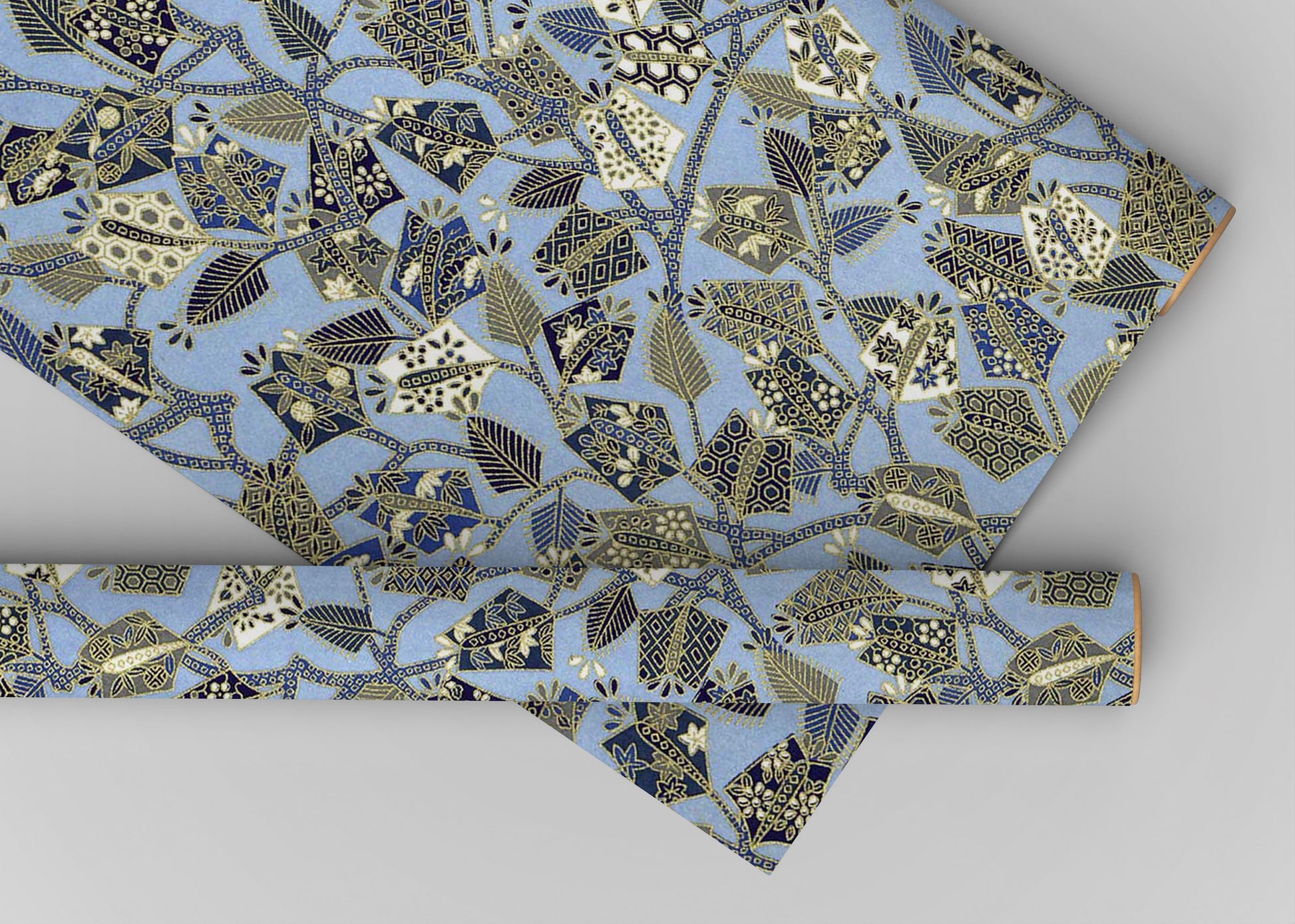 Patterned paper with geometric design on a light gray background