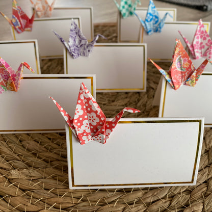 Origami Place Cards Set of 10 | Japanese Chiyogami Mini Crane Table Decoration Handmade | Leverras Art