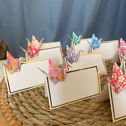 Origami Place Cards Set of 10 | Japanese Chiyogami Mini Crane Table Decoration Handmade – detail view | Leverras Art