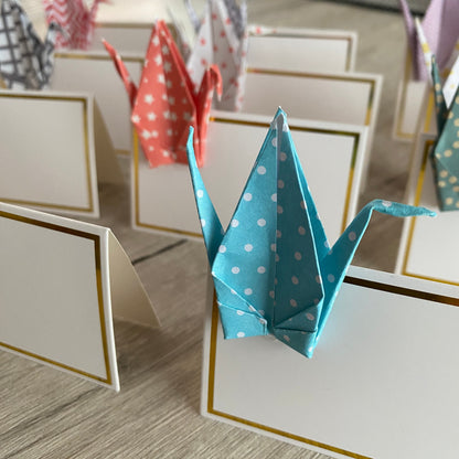 Origami place cards set of 10 | Japanese Geometric Pattern Crane Table Decoration Handmade | Leverras Art