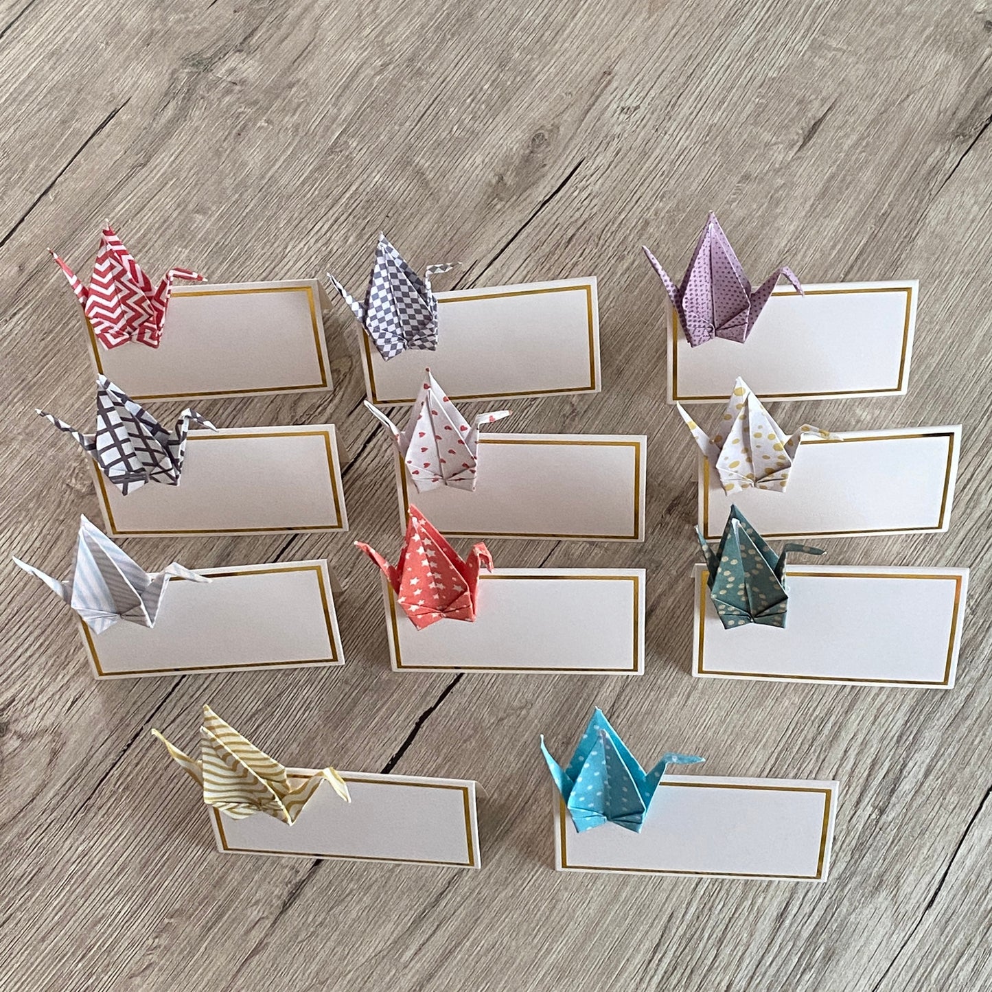 Origami Tischkarten 10er Set | Japanischer geometrische Muster Kranich Tisch Deko Handmade | Platzkarte  Hochzeitskarte Taufe Geburtstag