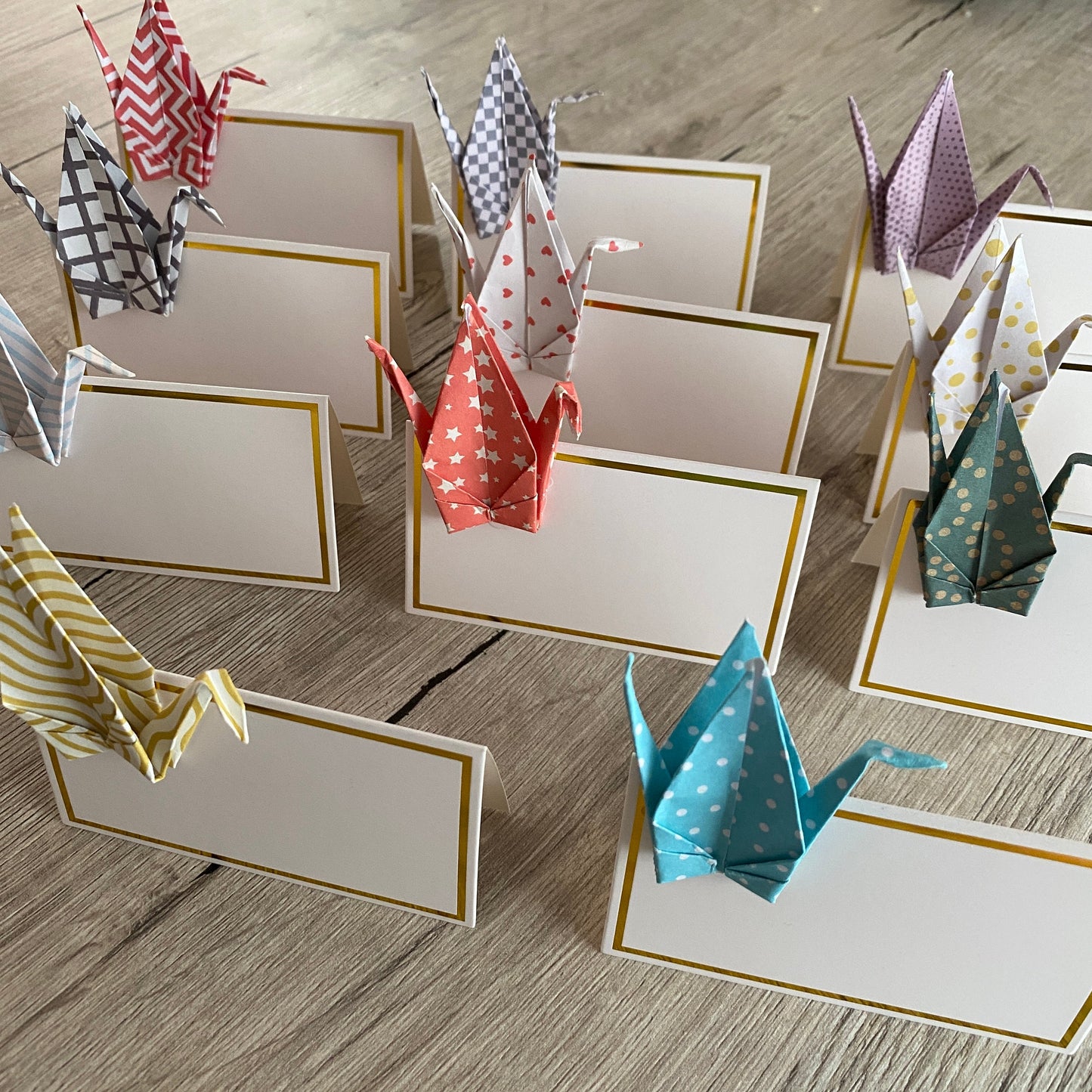 Origami Tischkarten 10er Set | Japanischer geometrische Muster Kranich Tisch Deko Handmade | Platzkarte  Hochzeitskarte Taufe Geburtstag