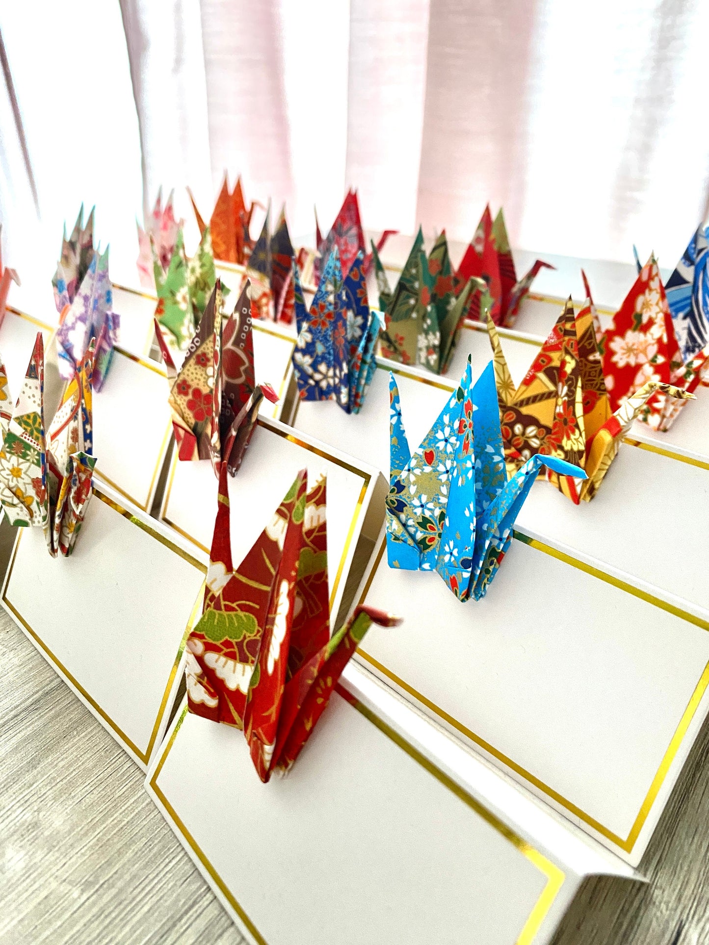 Origami place cards set of 10 | Japanese Chiyogami crane table decoration handmade | Place card wedding card baptism birthday party