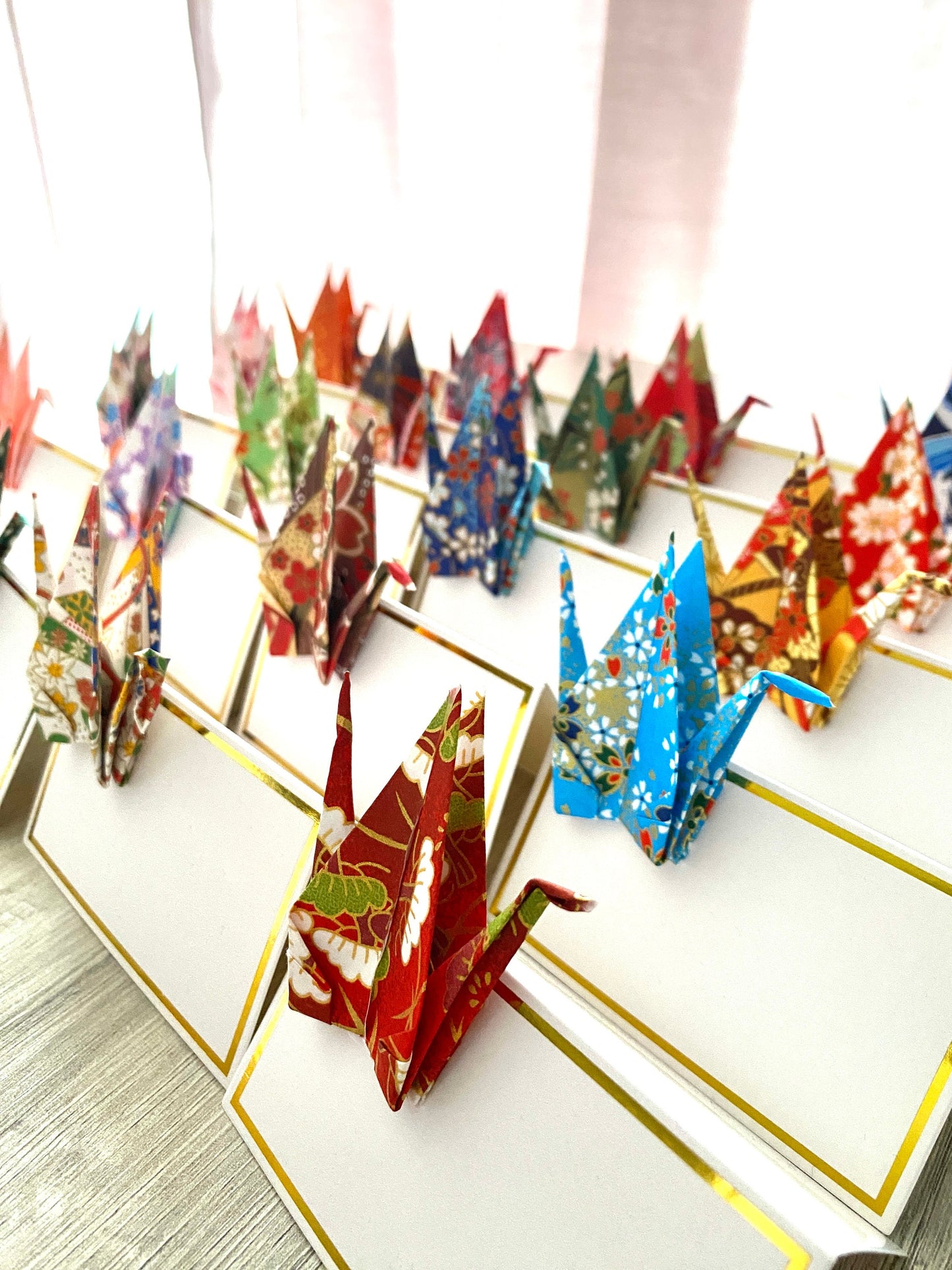 Origami place cards set of 10 | Japanese Chiyogami crane table decoration handmade | Place card wedding card baptism birthday party