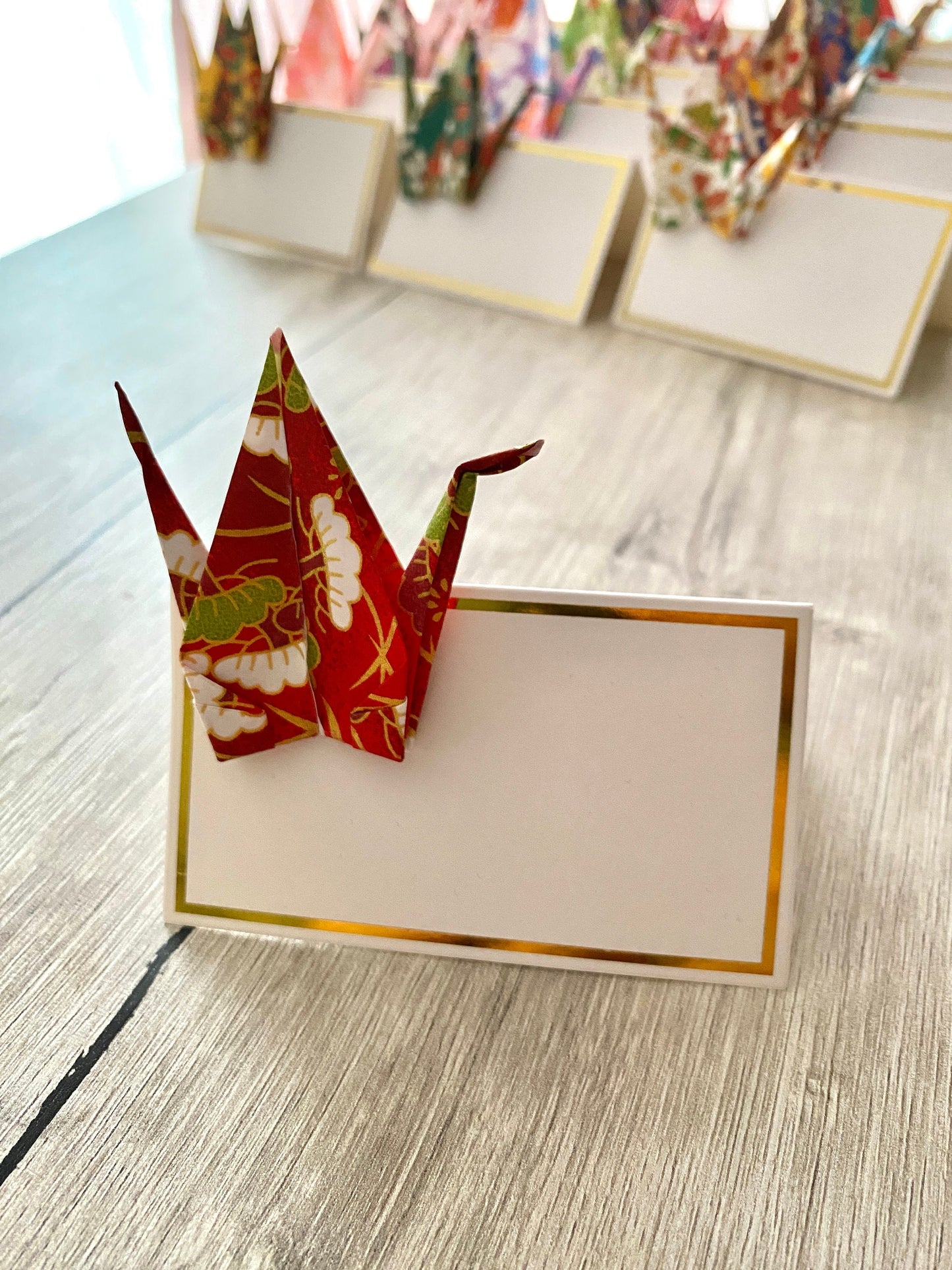 Origami place cards set of 10 | Japanese Chiyogami crane table decoration handmade | Place card wedding card baptism birthday party