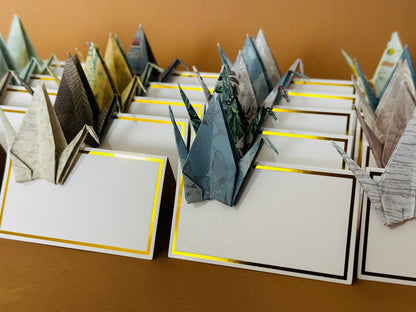 Origami place cards set of 10 | Japanese Chiyogami Nature Crane Table Decoration Handmade | Place card wedding card christening birthday party