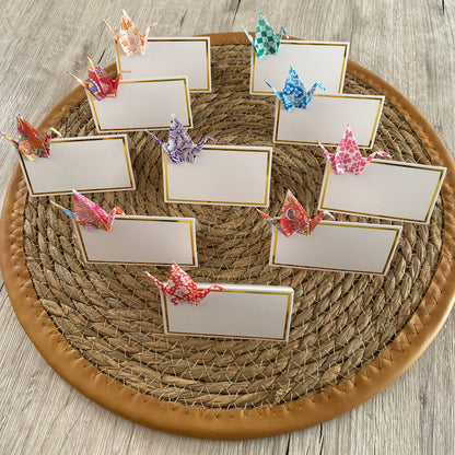 Origami Place Cards Set of 10 | Japanese Chiyogami Mini Crane Table Decoration Handmade – detail view | Leverras Art