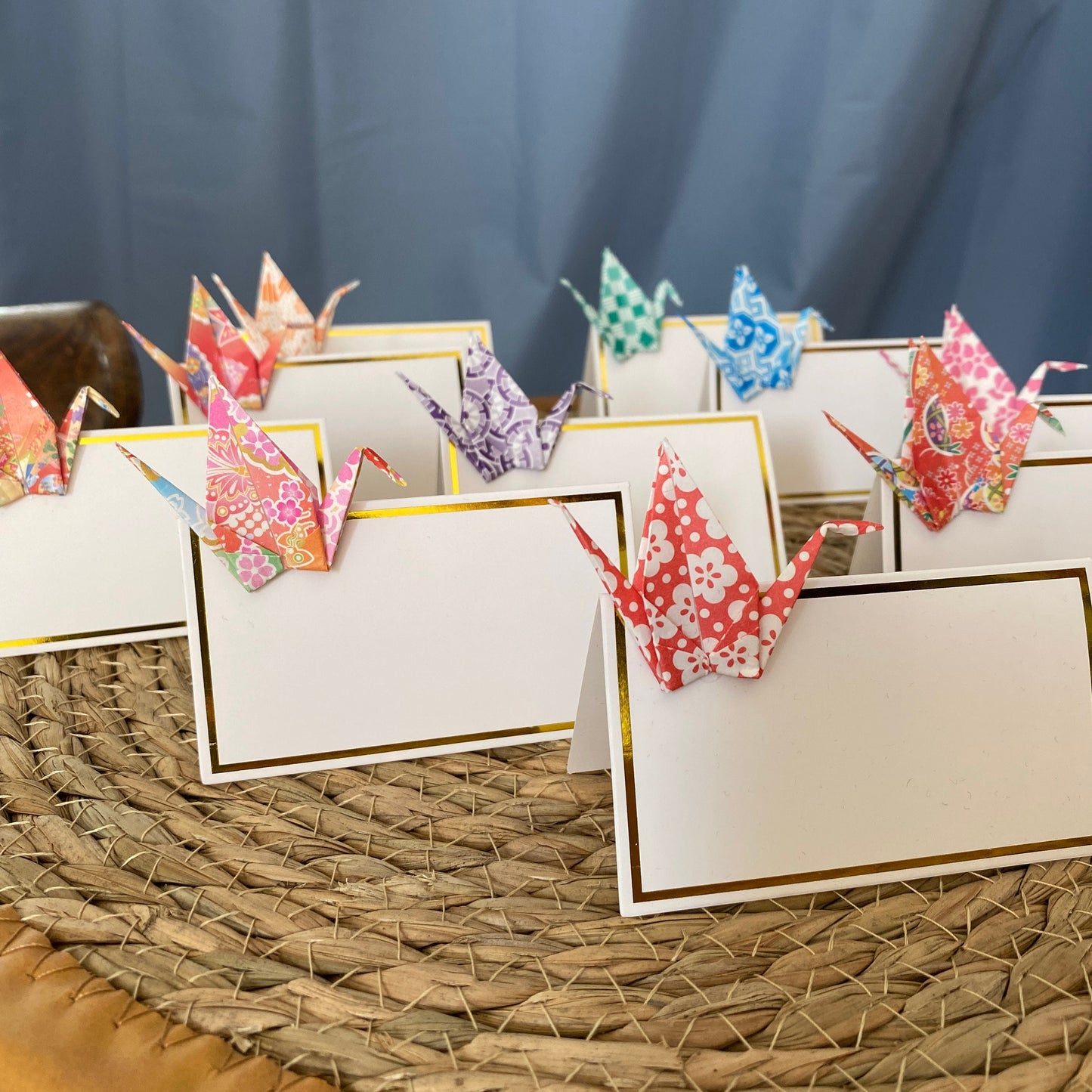 Origami Place Cards Set of 10 | Japanese Chiyogami Mini Crane Table Decoration Handmade | Place Card Wedding Card Baptism Birthday Party