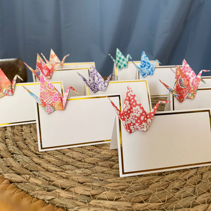 Origami Place Cards Set of 10 | Japanese Chiyogami Mini Crane Table Decoration Handmade – detail view | Leverras Art