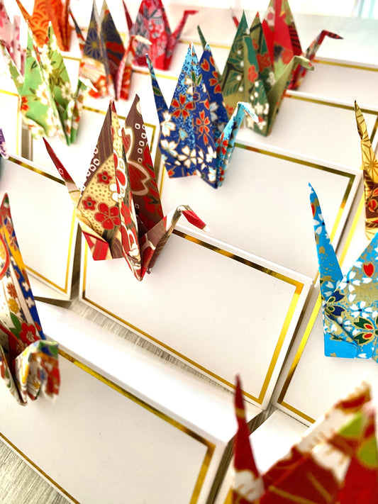 Origami crane place cards in Chiyogami paper, view 2