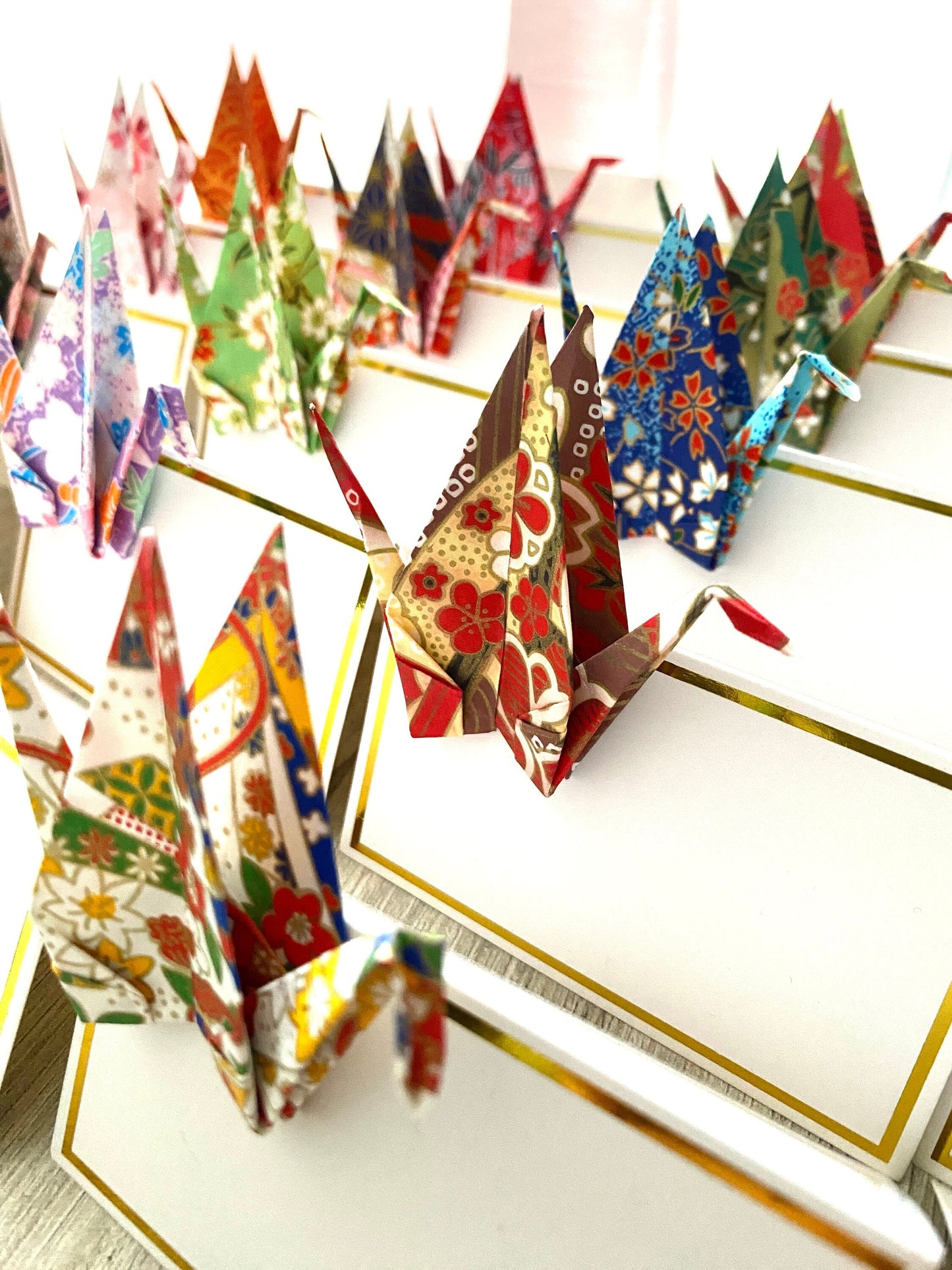 Origami place cards set of 10 | Japanese Chiyogami crane table decoration handmade | Place card wedding card baptism birthday party