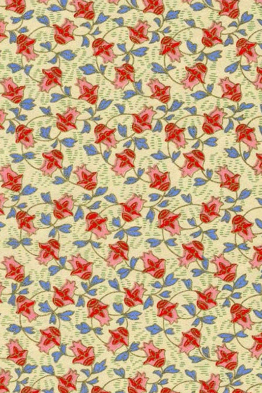 Chiyogami paper with Pattern of red flowers on a beige background